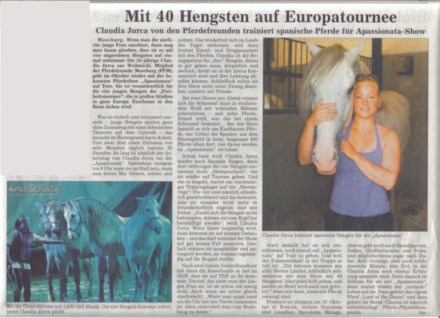 Claudia Jurca, Moosburger Zeitung zu Apassionata